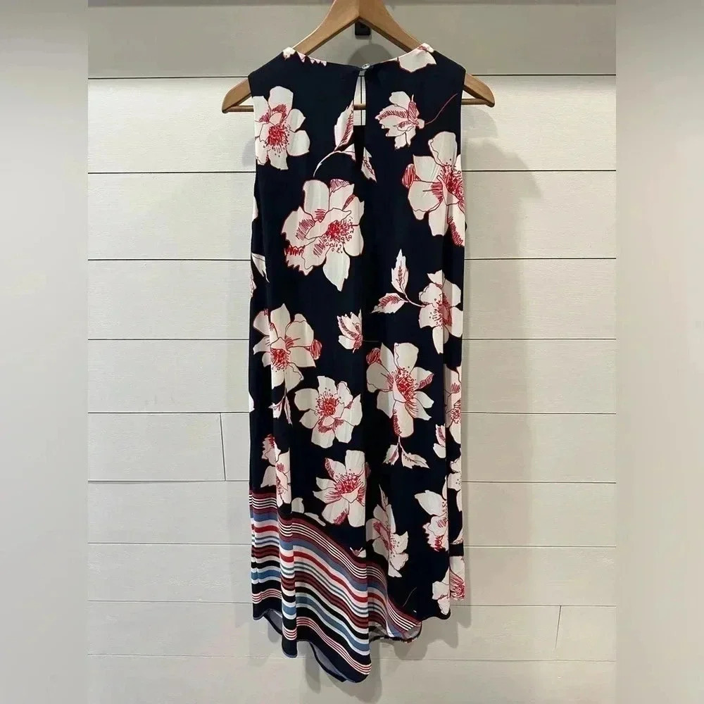 CB Established 1962 Shift Dress Black Red Floral Back Keyhole Stretch - size 14 - Picture 3 of 7